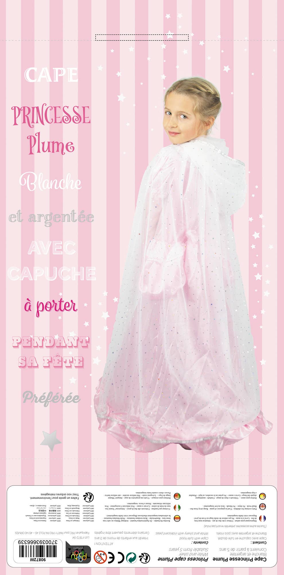 Party Pro - PRINCESS WHITE FEATHER AND SILVER CAPE FOR CHILDREN