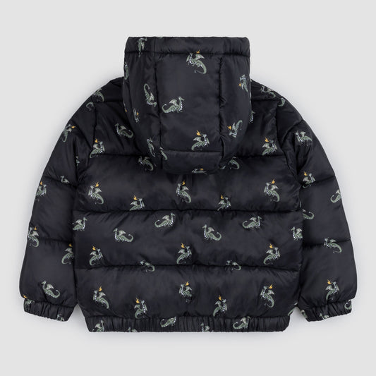 Miles The Label - Dragon Print On Black Hooded Packable Jacket