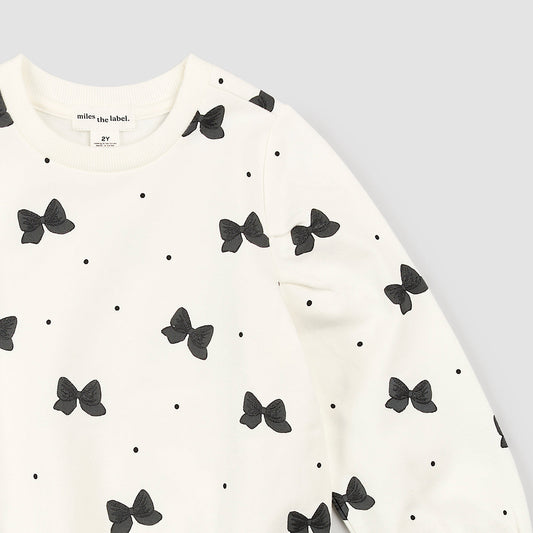 Miles The Label Glitter Bow Print on Off-White Sweatshirt
