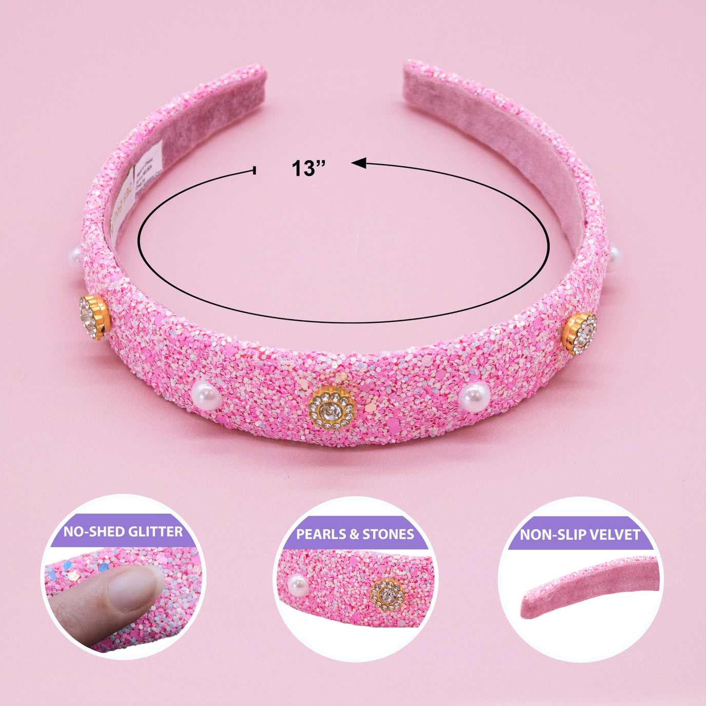 Frog Sac - Embellished Glitter Headband with Pearl & Rhinestone Studs