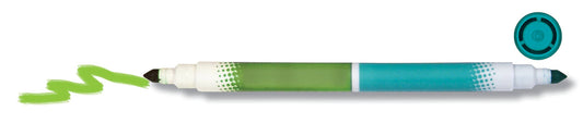 Dual-tip marker with green and blue colors on a white background