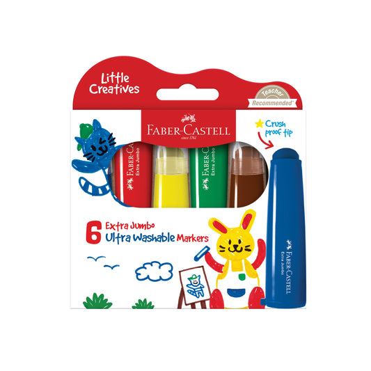 Faber-Castell Little Creatives 6 Extra Jumbo Ultra Washable Markers set on a white background