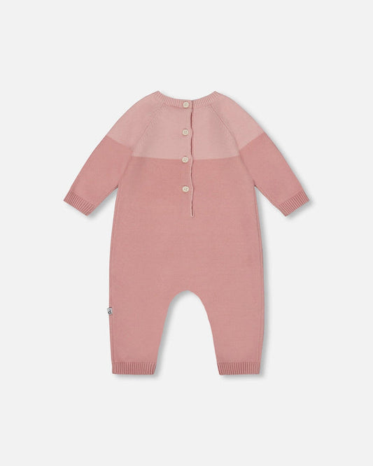 Deux par Deux - Knitted Bi-Color Cat Romper Old Pink