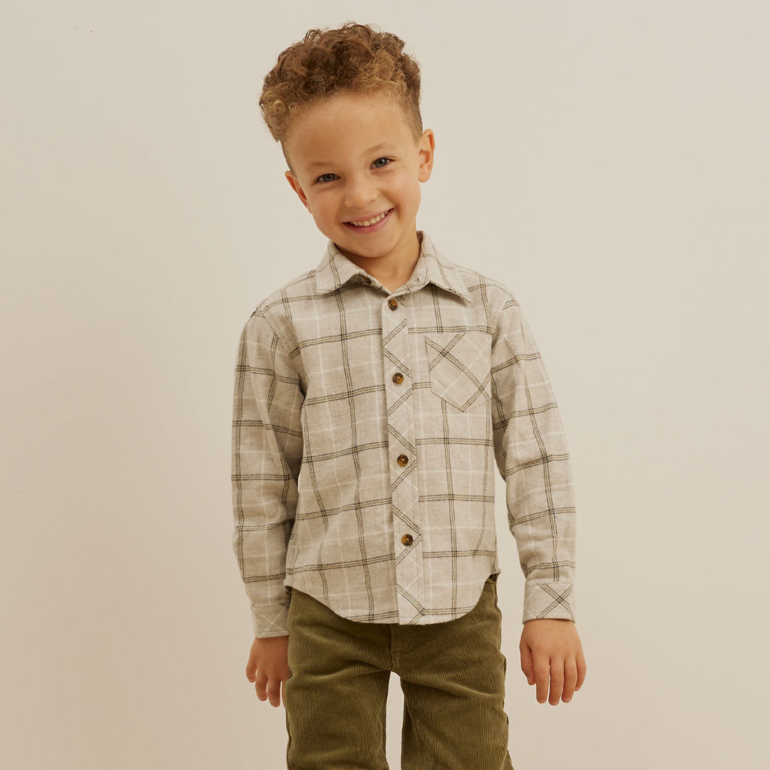 Miles The Label Light Grey Plaid Flannel Shirt