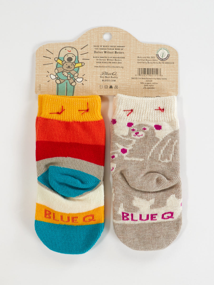 Blue Q - Hello I'm New Here/ Have You Ever Tried Screaming??? Baby Socks (0-12M)
