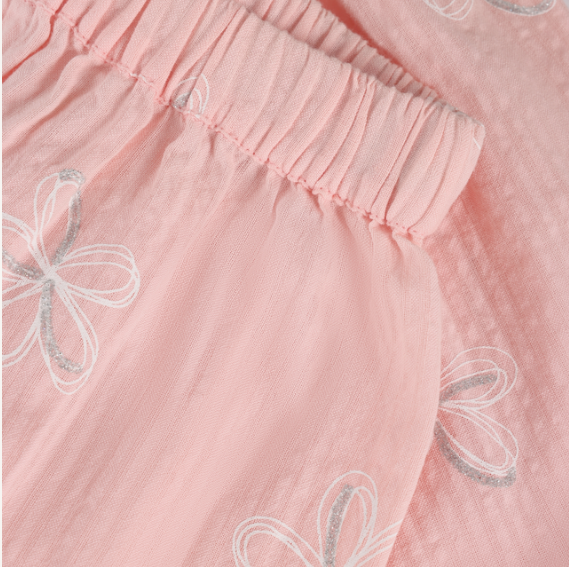 Minymo - Wide Leg Cotton Pants with Silver Floral Detail - 5T