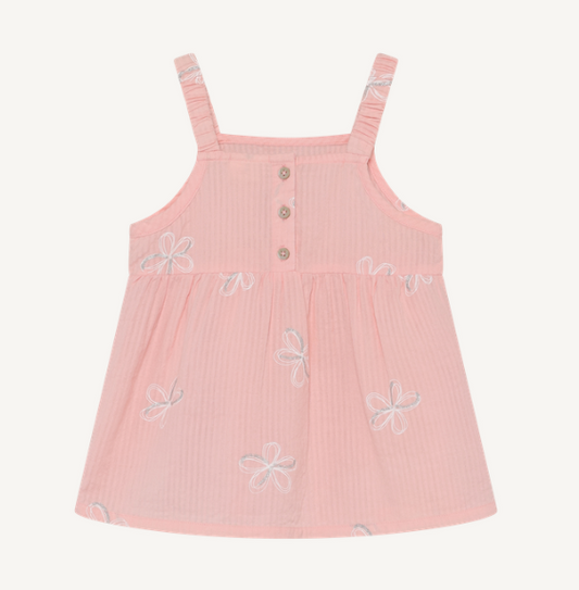 Minymo - Flared Tank Top Blouse with Silver Glitter Floral Detail