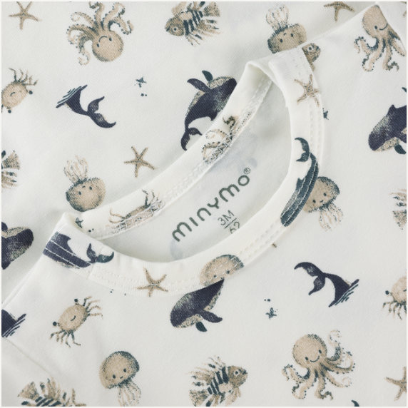 Minymo - All Over Print Ocean Pals Long Sleeve Bodysuit