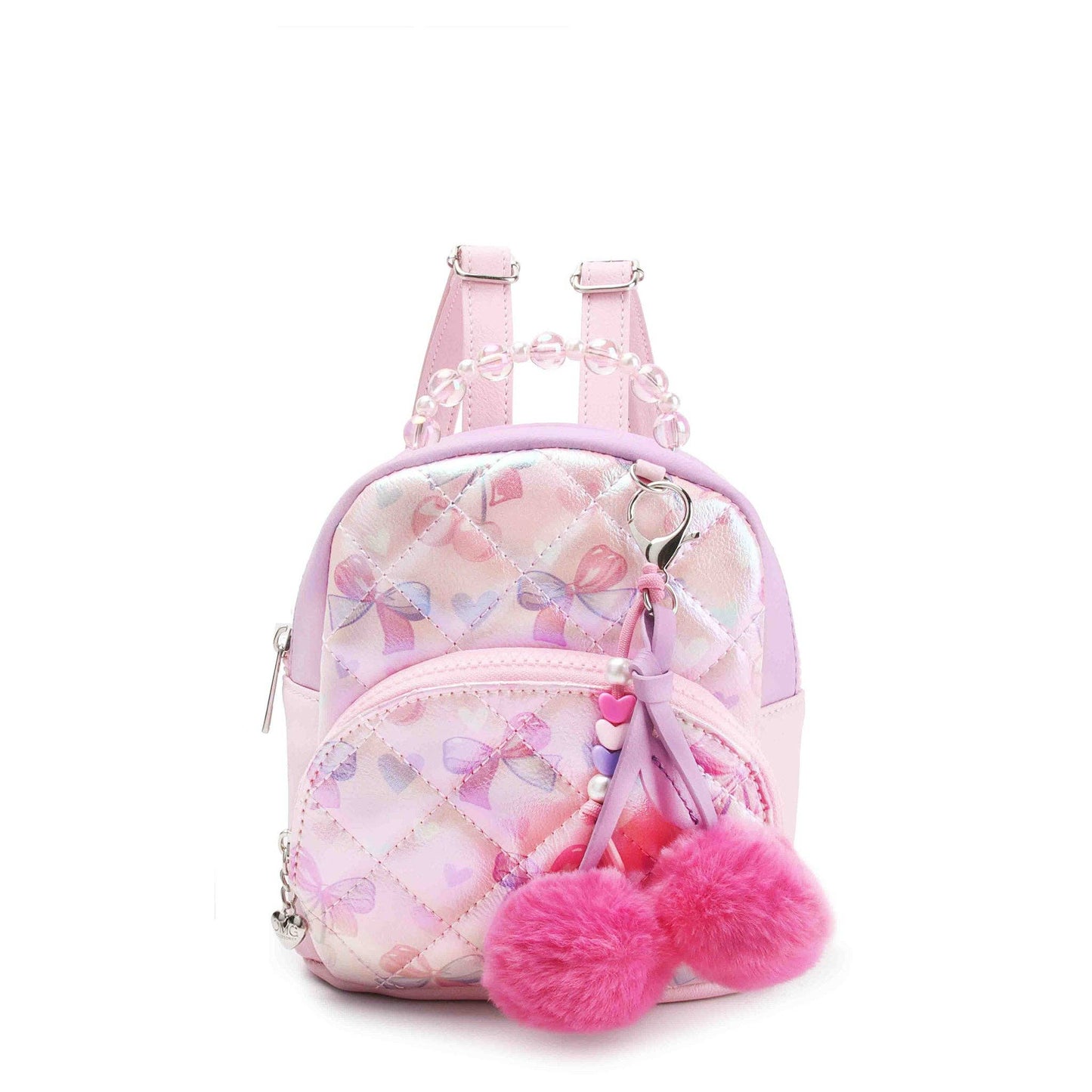 OMG Accessories - Quilted Metallic Cherry Printed Micro Mini Backpack with Charm