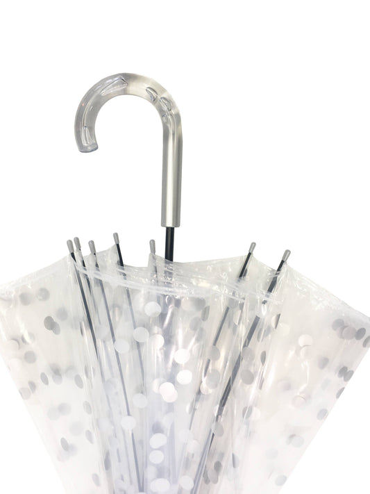SMATI - Long Transparent Umbrella with Silver Polka Dots