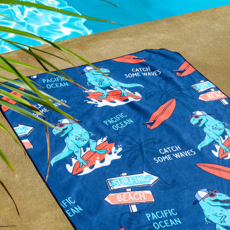 K5 - Microfiber Towel - Surfing Dinosaur