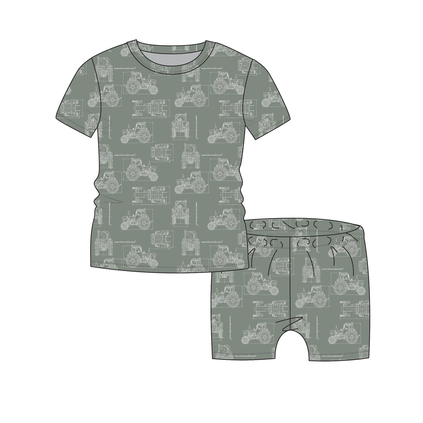 COCCOLI - Cotton-Modal Short Pyjama Tractors on Lily Pad