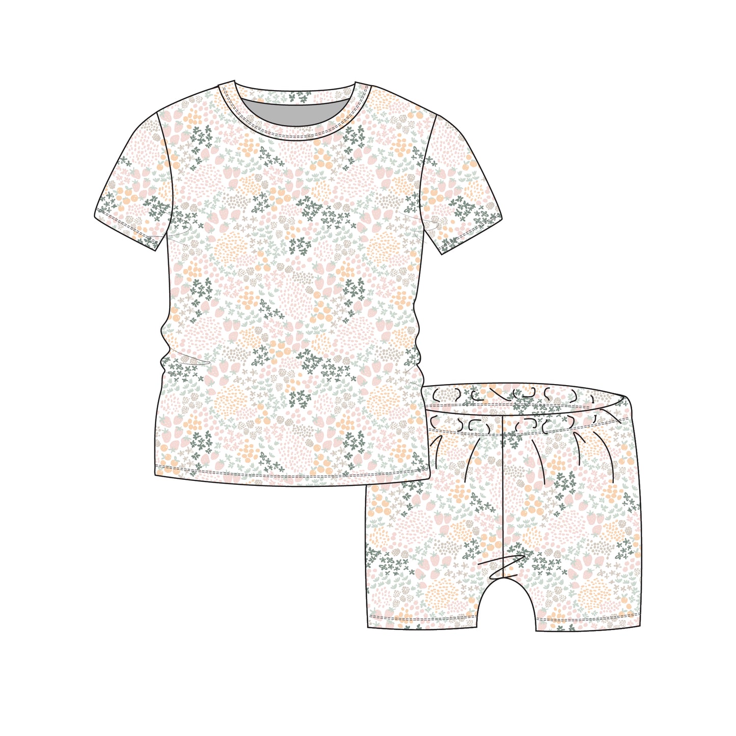 COCCOLI - Cotton-Modal Short Pyjama Fruit Patch on Cream