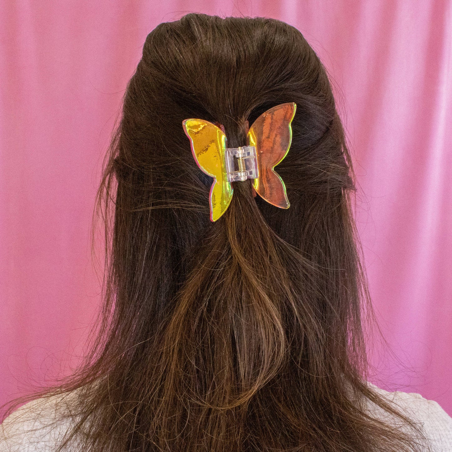 Frog Sac - Medium Iridescent Checkered Butterfly Hair Claw Clip