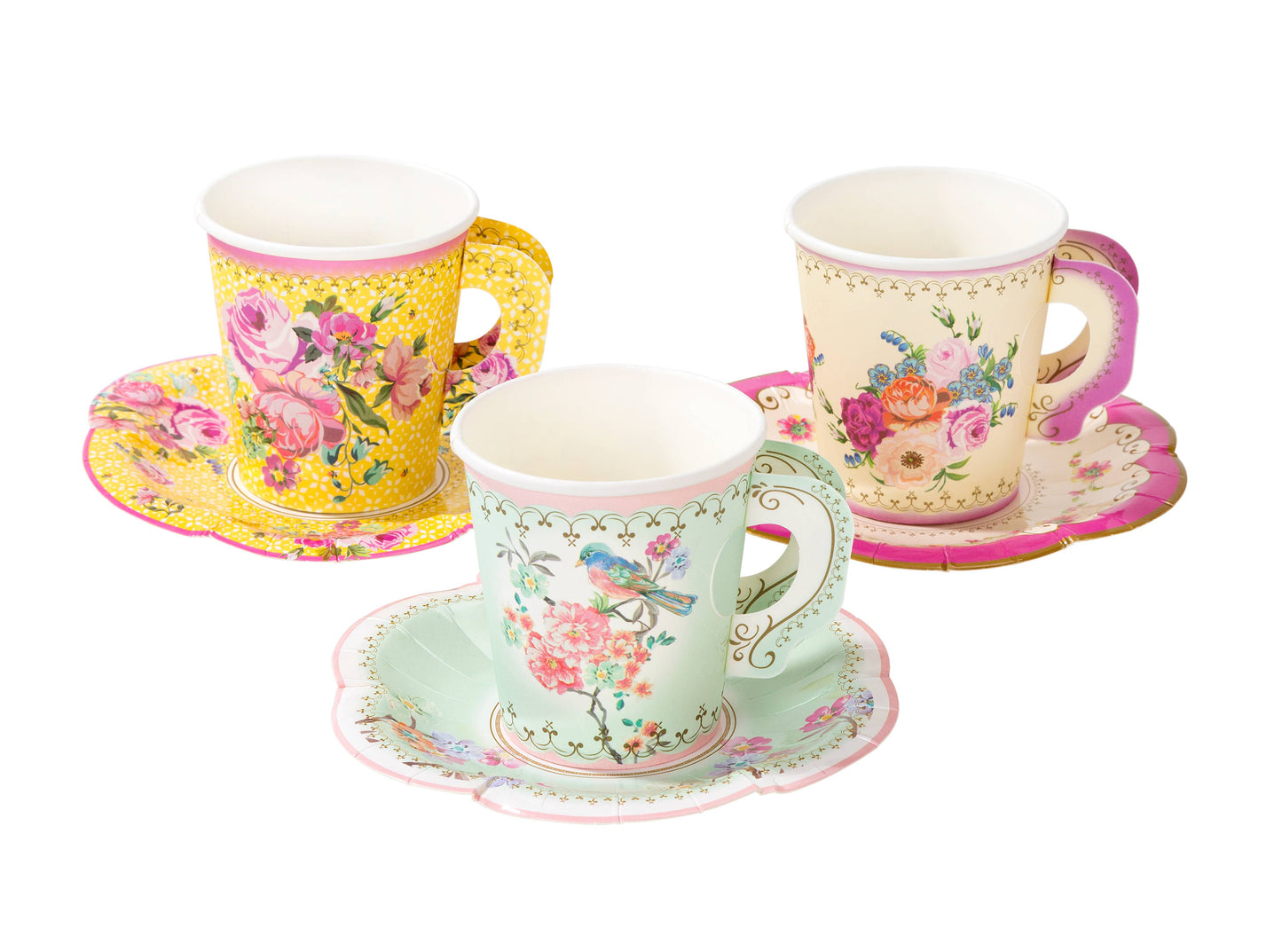 Talking Tables USA - Vintage Teacups and Saucers Set  | 12 Pack | Tea Party |
