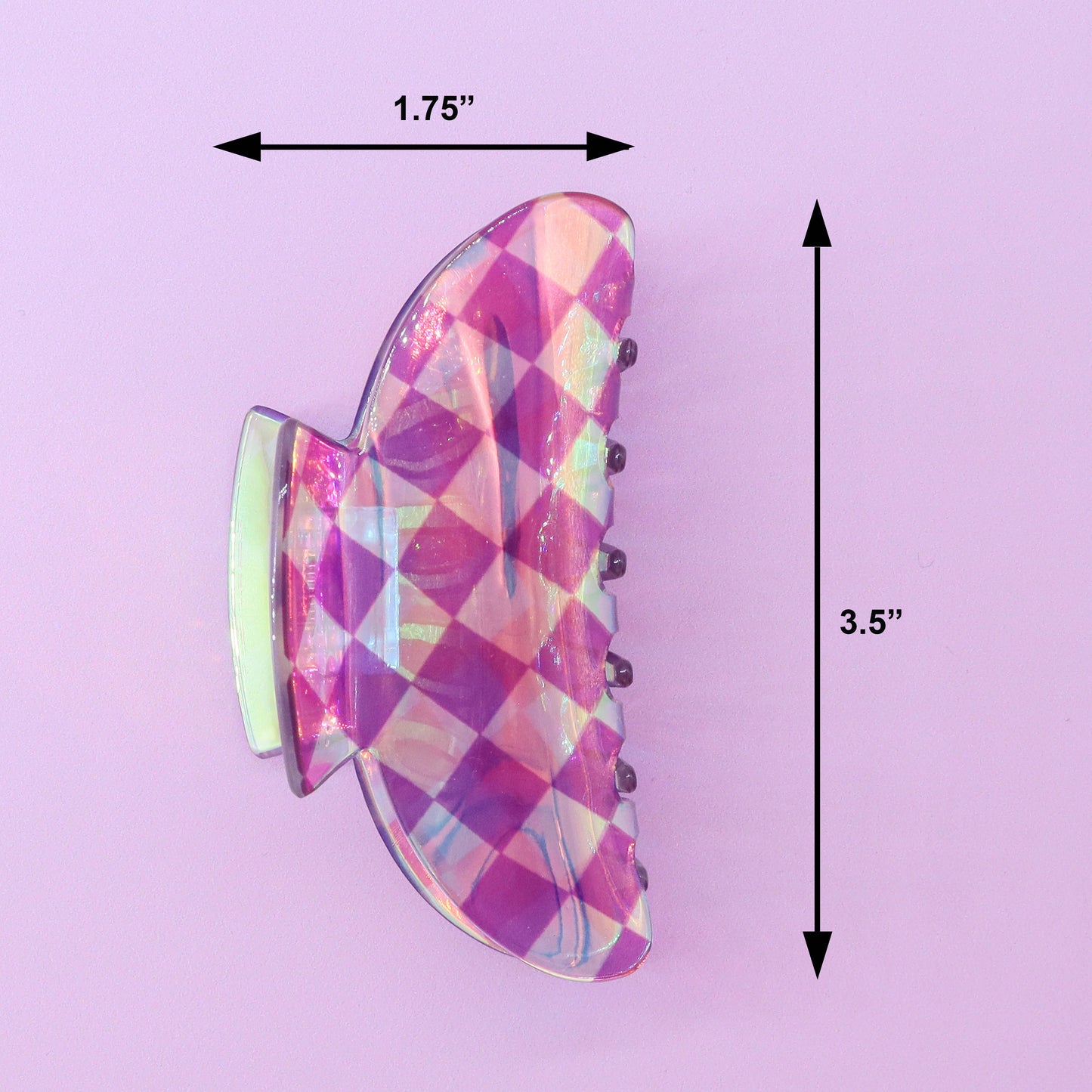 Frog Sac - Medium Round Iridescent Checkered Hair Claw Clip