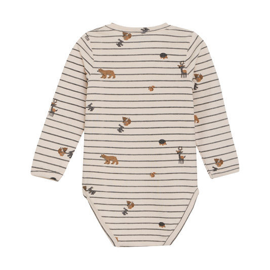 Minymo - Stripped Squirrel Long Sleeve Bodysuit  - 3 Months