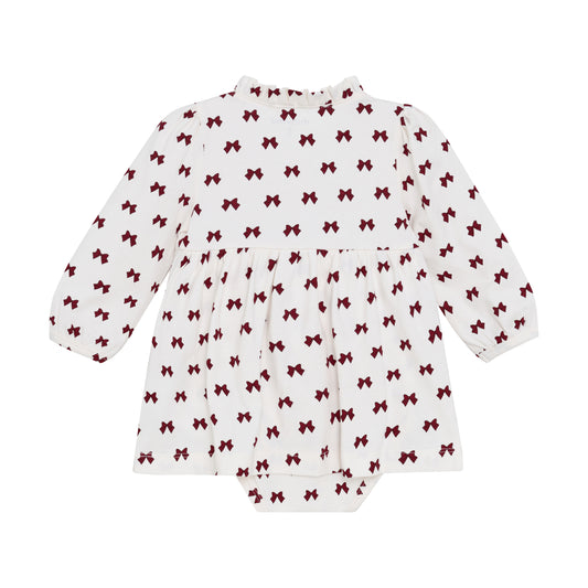 Minymo - Bows on Cream Dress Onesie with Buttoned Collar - 3M