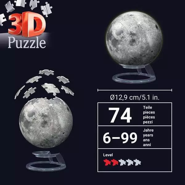 Ravensburger - 3D Puzzle Ball Glow-in-the-Dark "The Moon" - 72 Pieces