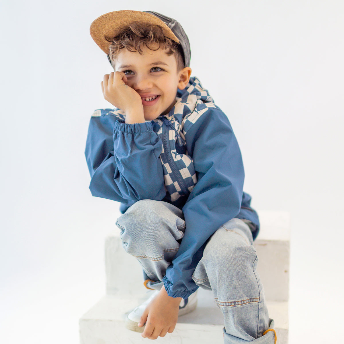 Souris Mini Child's Blue Checkered Windbreaker Jacket