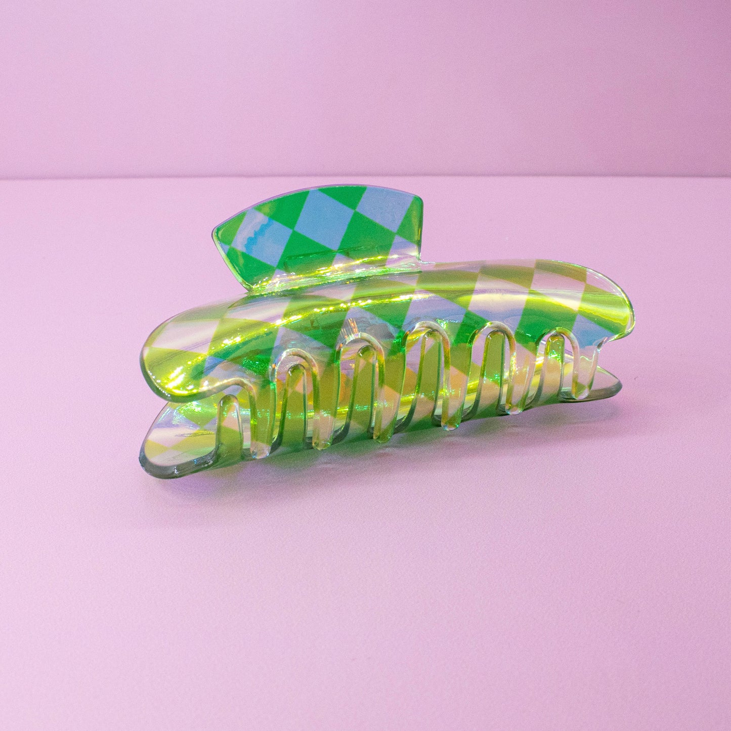 Frog Sac - Medium Round Iridescent Checkered Hair Claw Clip