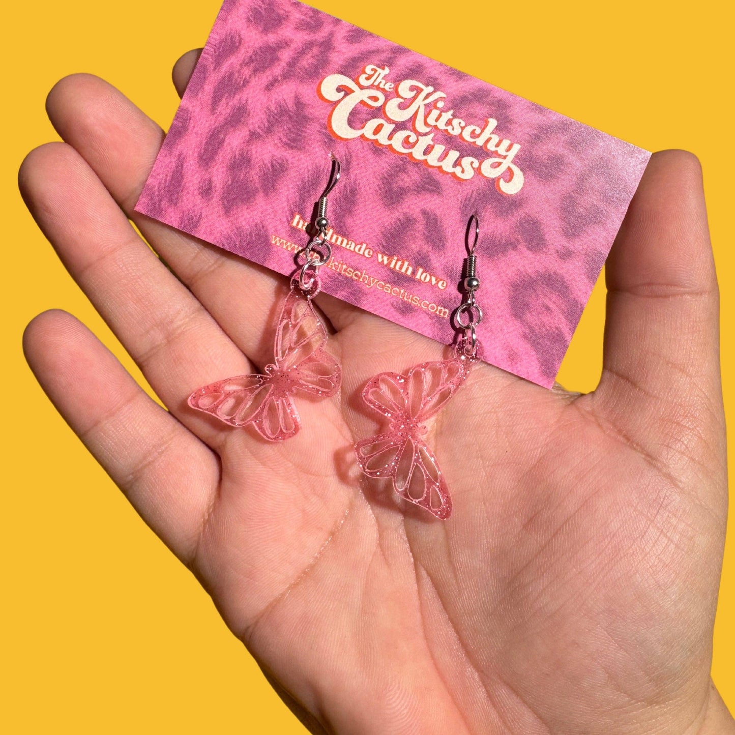 The Kitschy Cactus - Jolene (mini)- Pink Butterfly Earrings