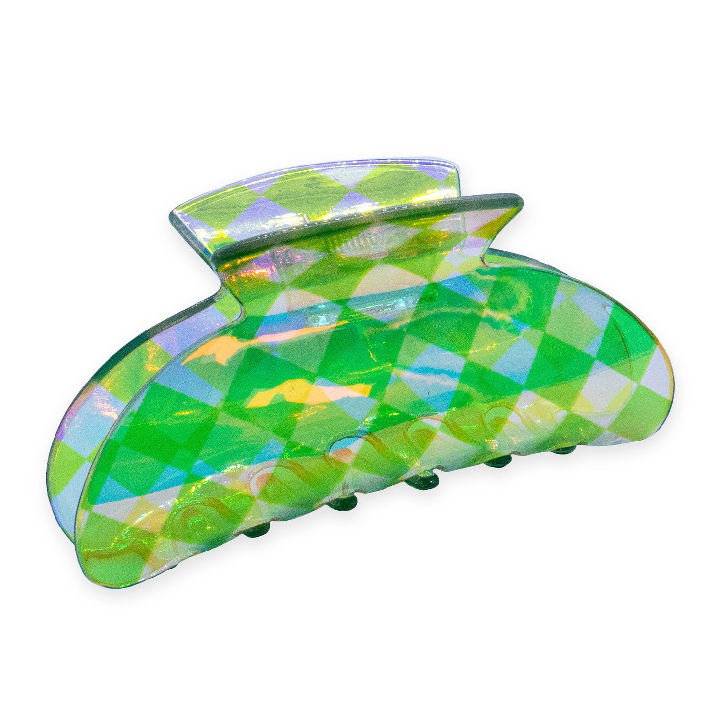 Frog Sac - Medium Round Iridescent Checkered Hair Claw Clip