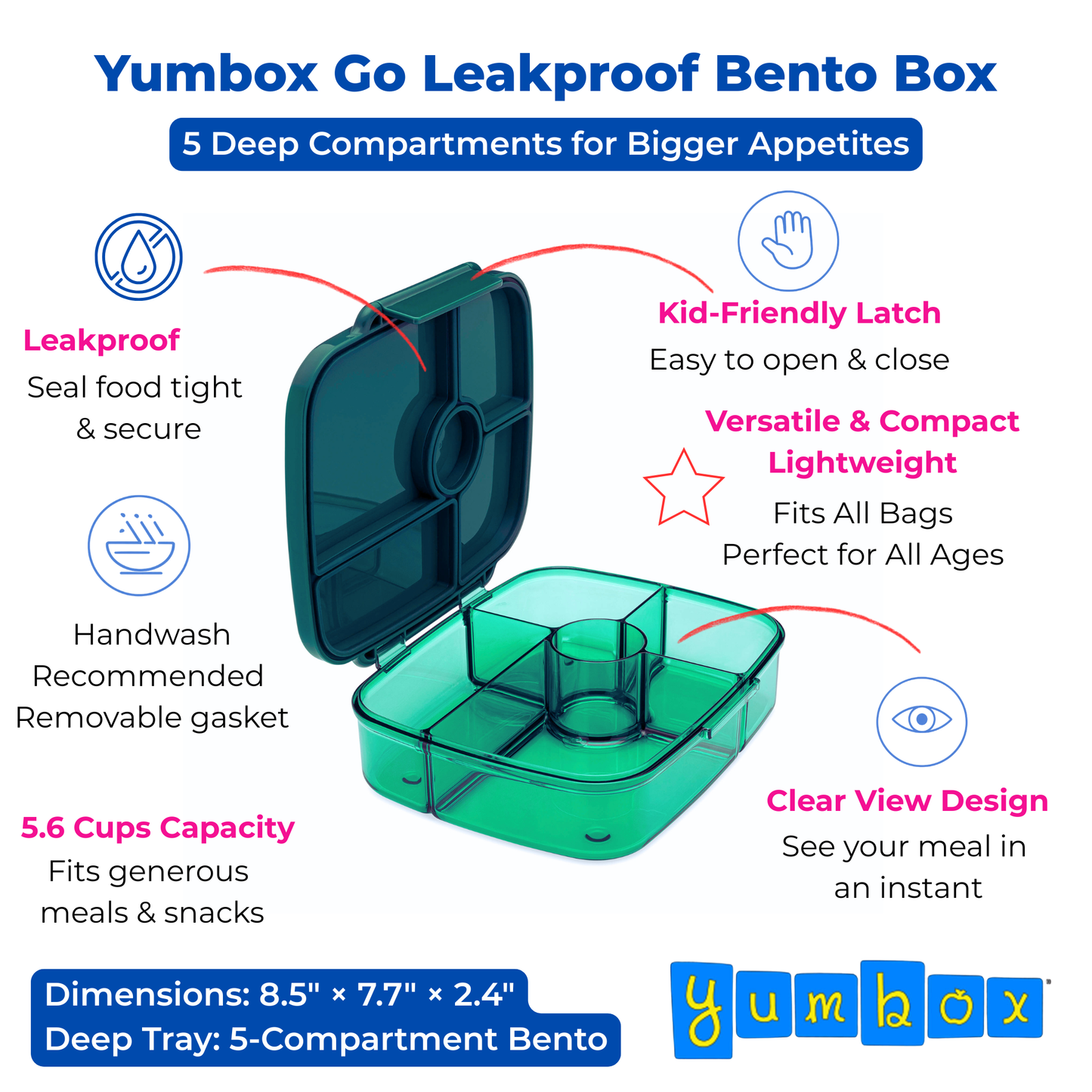 Yumbox - Yumbox Go Leakproof Bento Lunch Box – 5 Compartment, 5.6 Cup