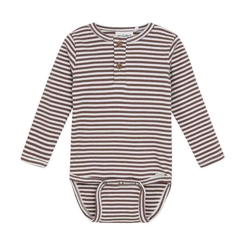 Minymo - Long Sleeve Striped Ribbed Onesie - 3M