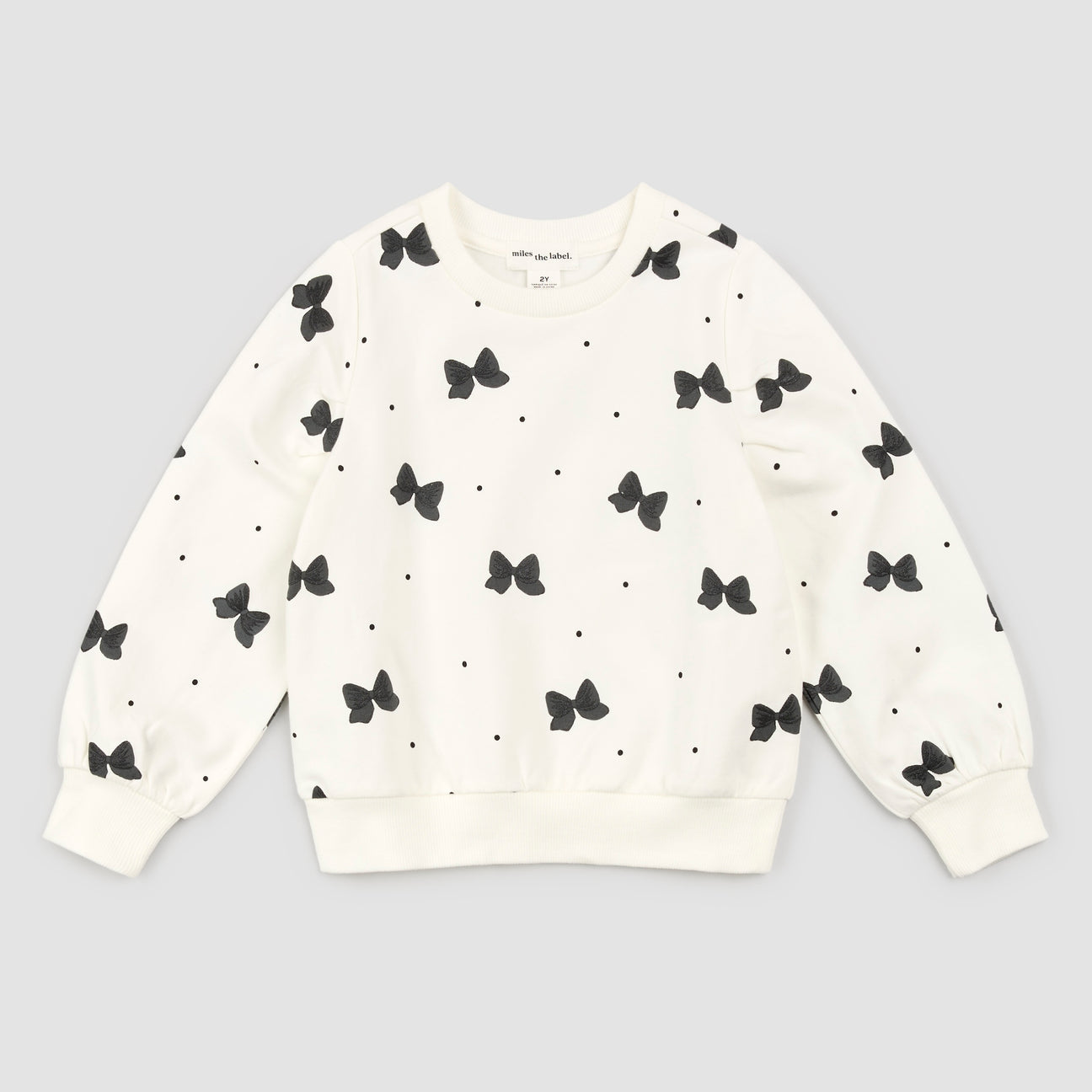 Miles The Label Glitter Bow Print on Off-White Sweatshirt