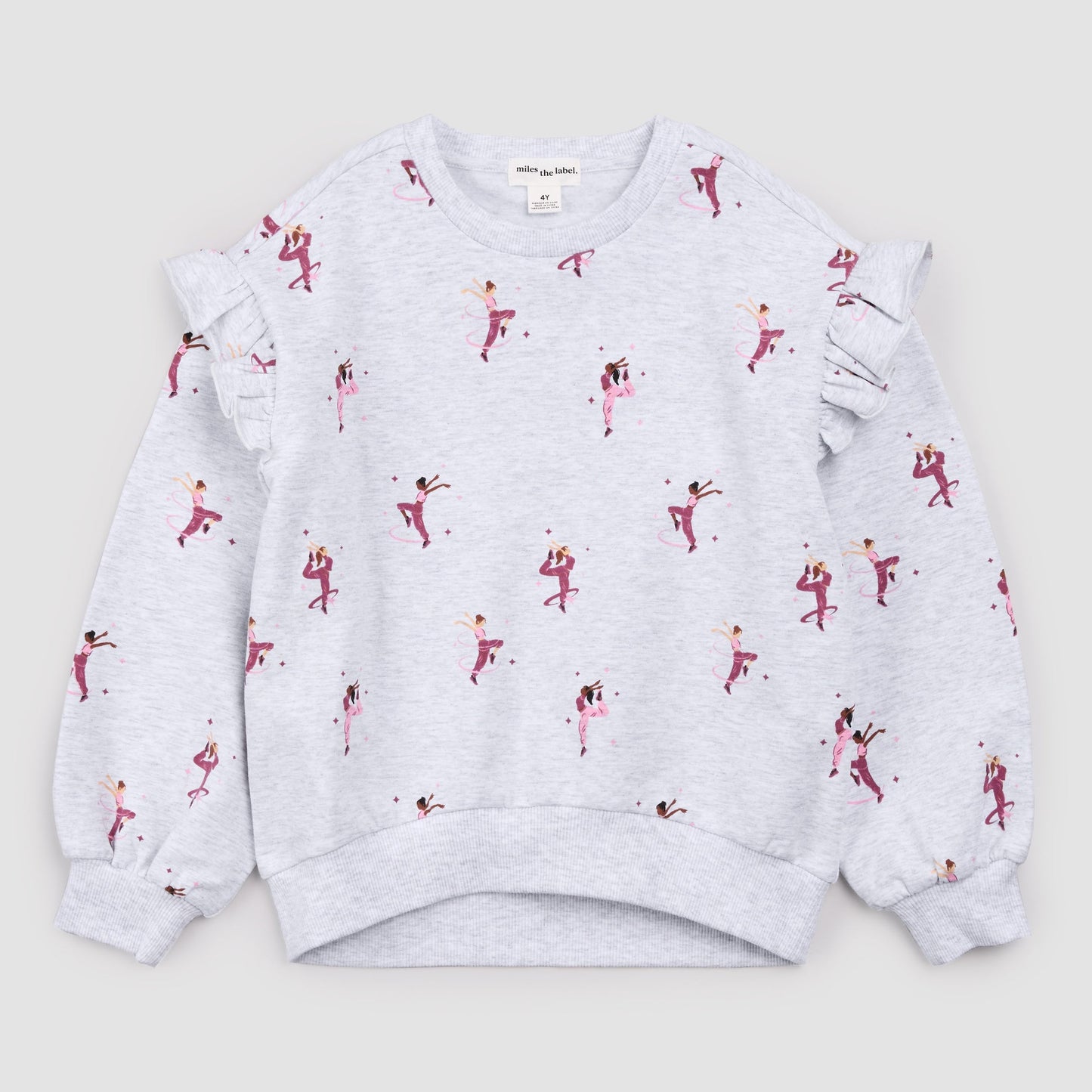 Miles The Label - Shoulder Frill Crewneck Sweatshirt in Light Heather Grey