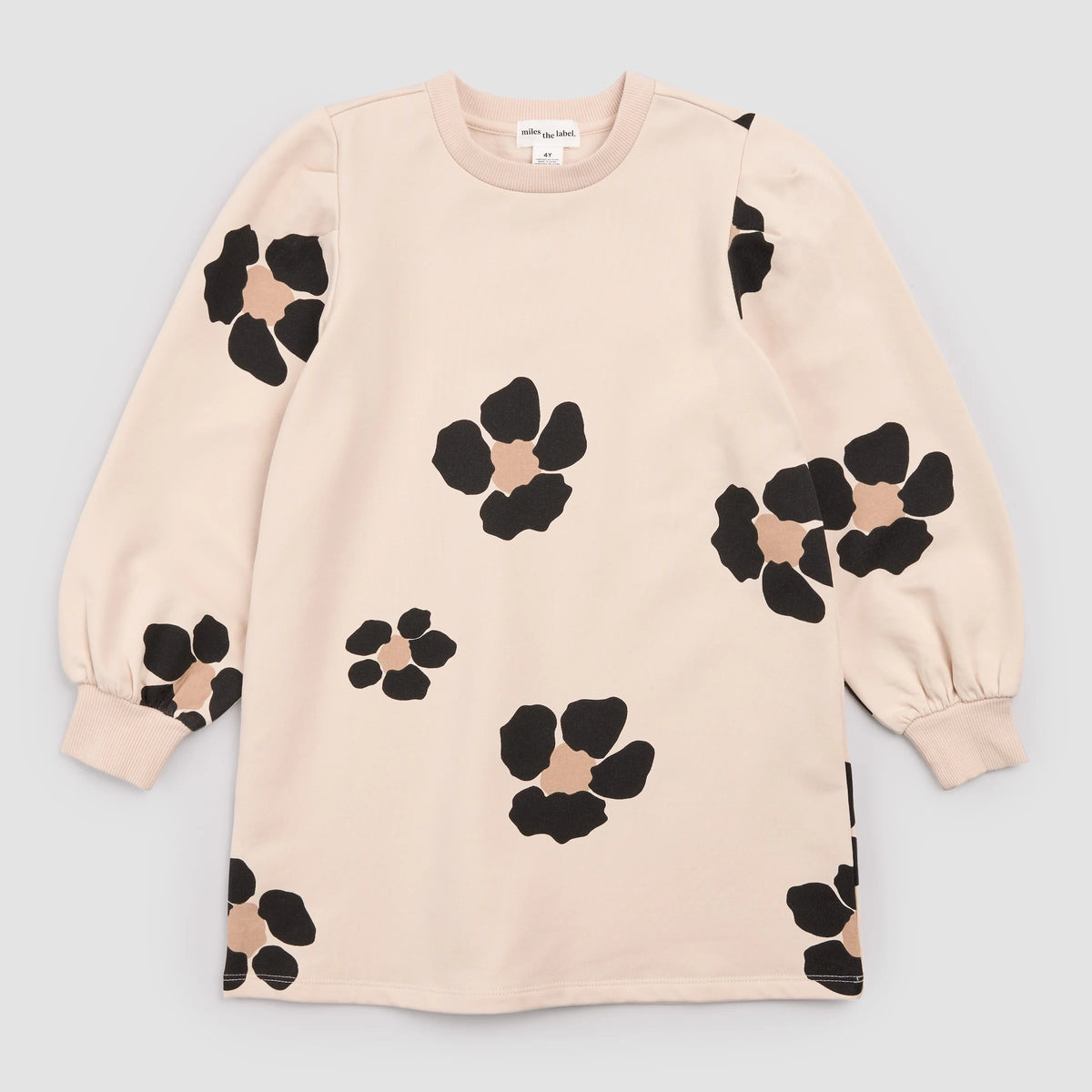 Miles the Label Bold Flower Print on Almond Fleece Sweater Dress