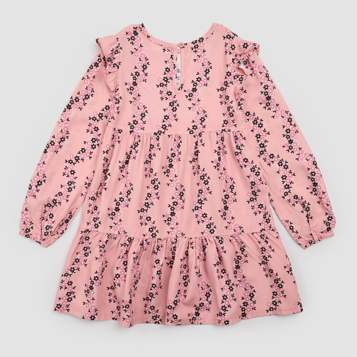 Miles the Label Floral Vines Print on Pink Viscose Woven Tiered Dress