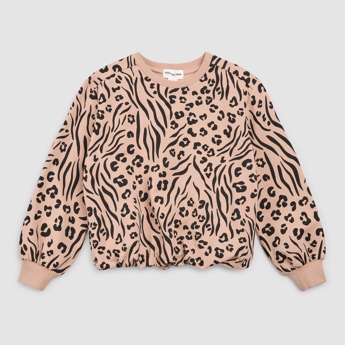Miles the Label Spots and Stripes Print on Tan Girl's Fleece Sweatshirt