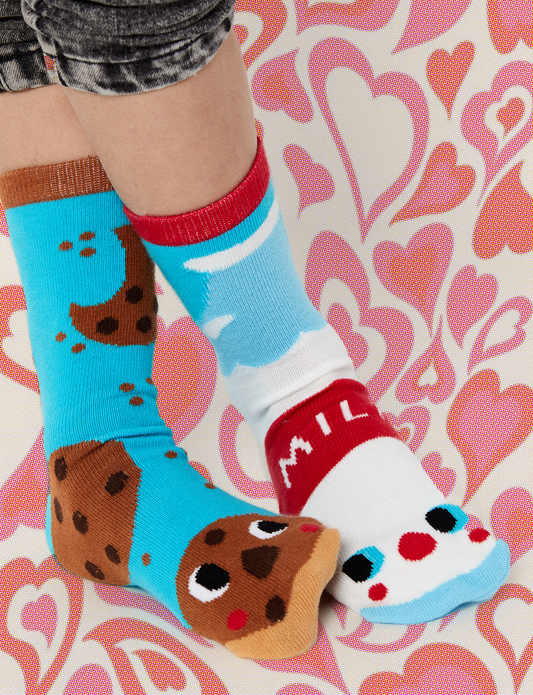 Pals Socks - Milk & Cookies Non-Slip Mismatched Socks for Kids