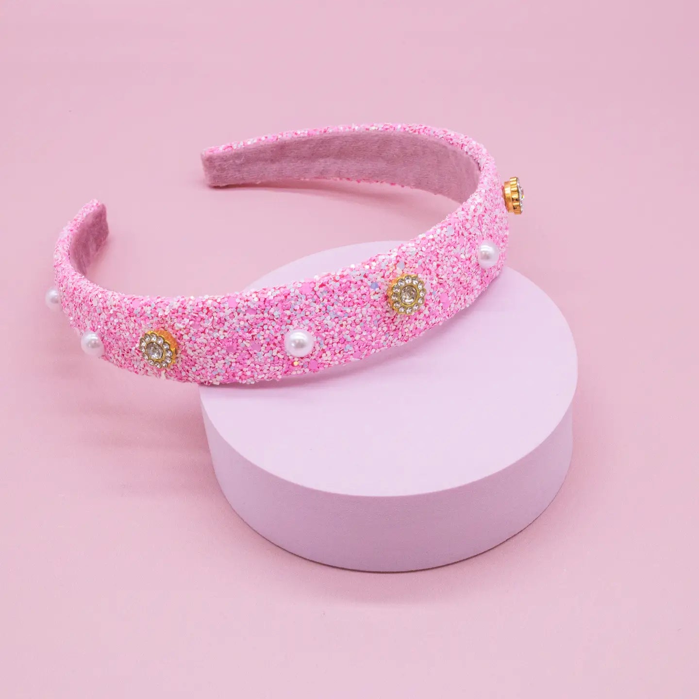 Frog Sac - Embellished Glitter Headband (Pearl & Rhinestone Studs)
