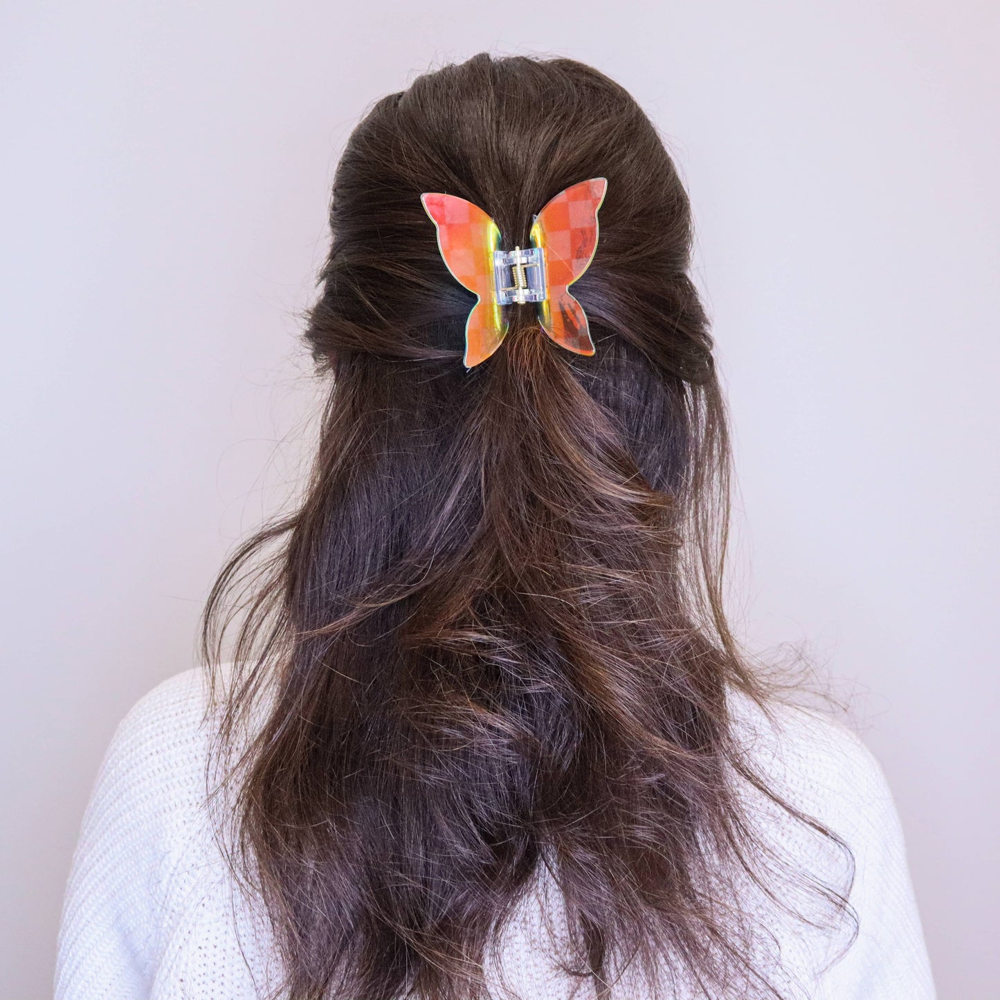 Frog Sac - Medium Iridescent Checkered Butterfly Hair Claw Clip