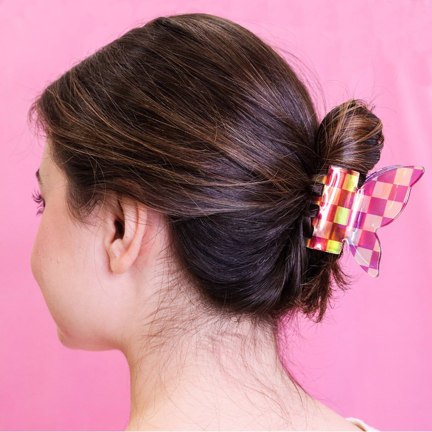 Frog Sac - Medium Iridescent Checkered Butterfly Hair Claw Clip