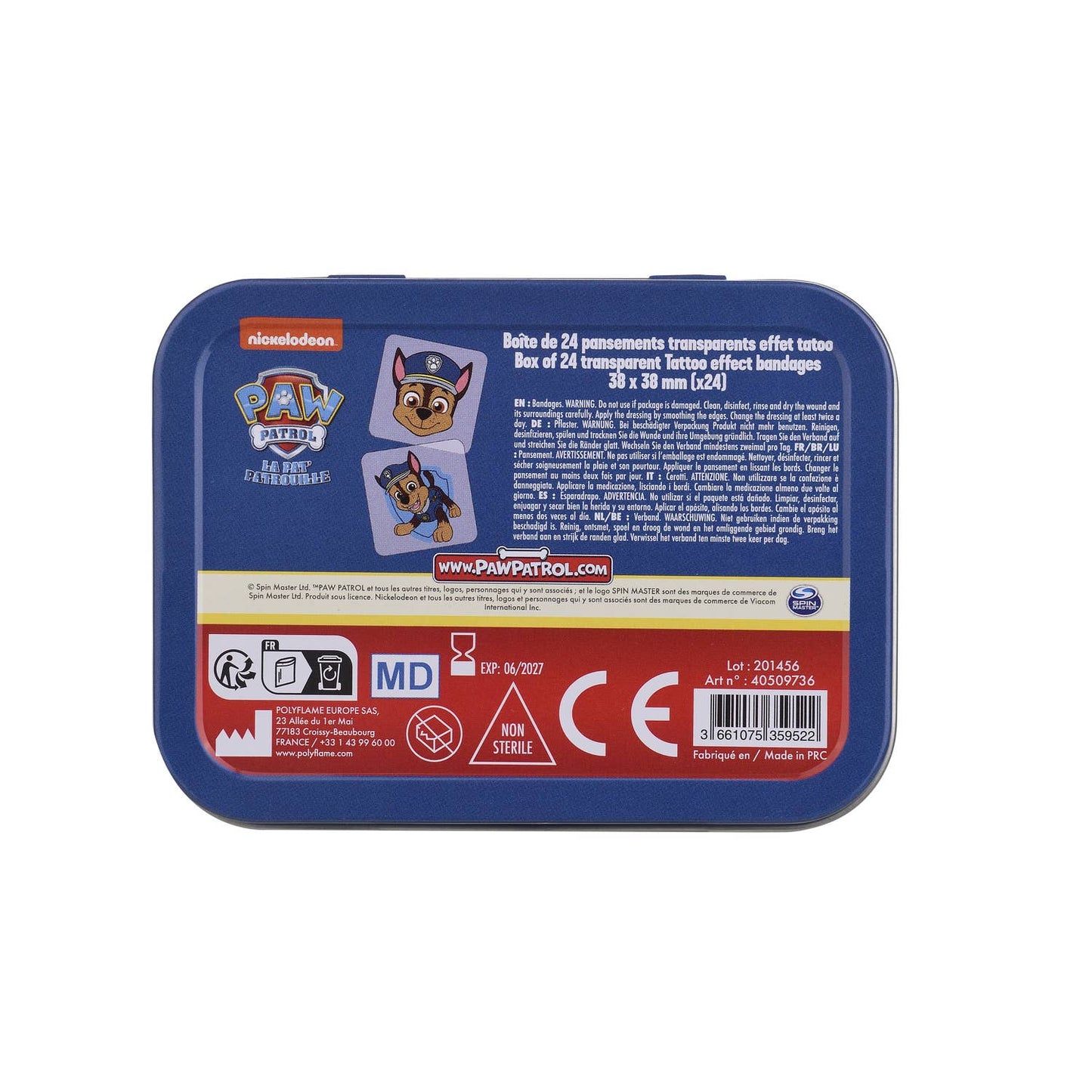 Takecare - Paw Patrol - Chase - Metal box of 24 bandages