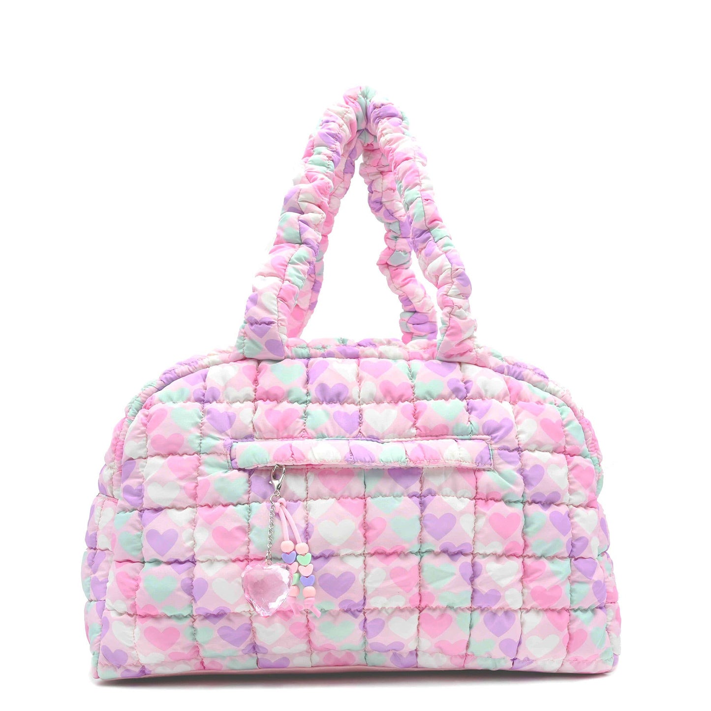 OMG Accessories - Quilted Scrunchies Heart Printed Medium Duffle Bag