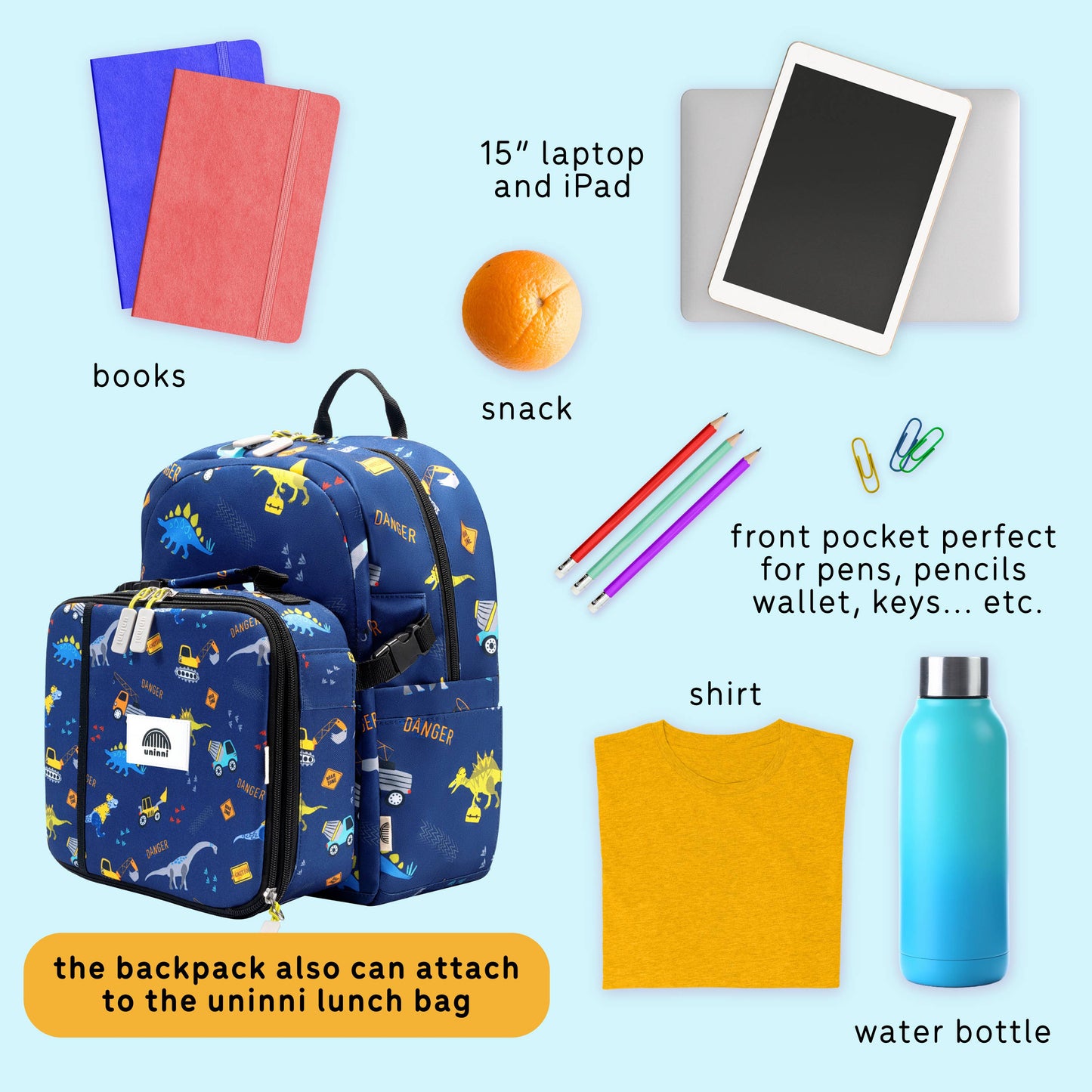 uninni - Ethan Backpack - Blue Dinosaur