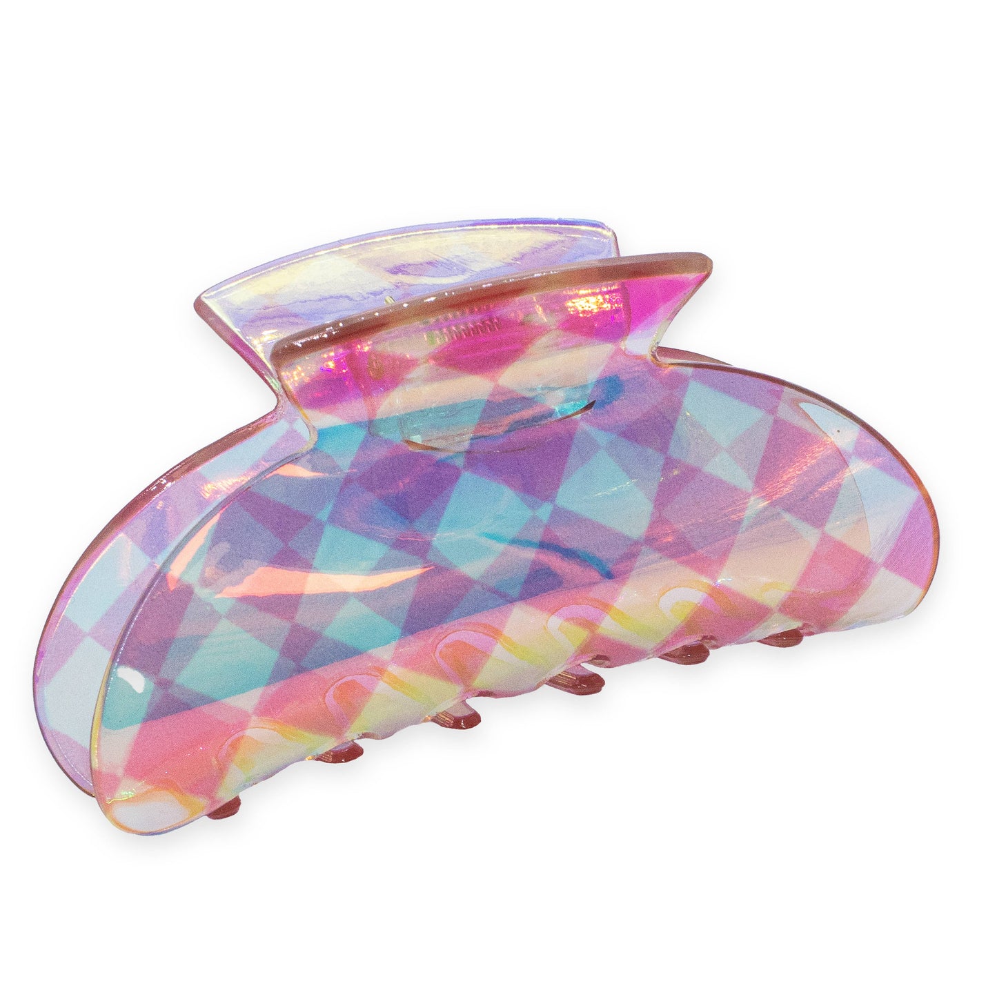 Frog Sac - Medium Round Iridescent Checkered Hair Claw Clip