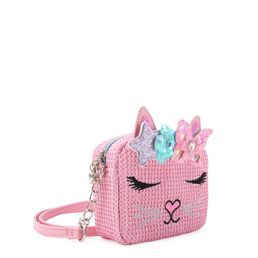 OMG Accessories - Miss Bella Kitty Cat Pink Straw Crossbody Bag