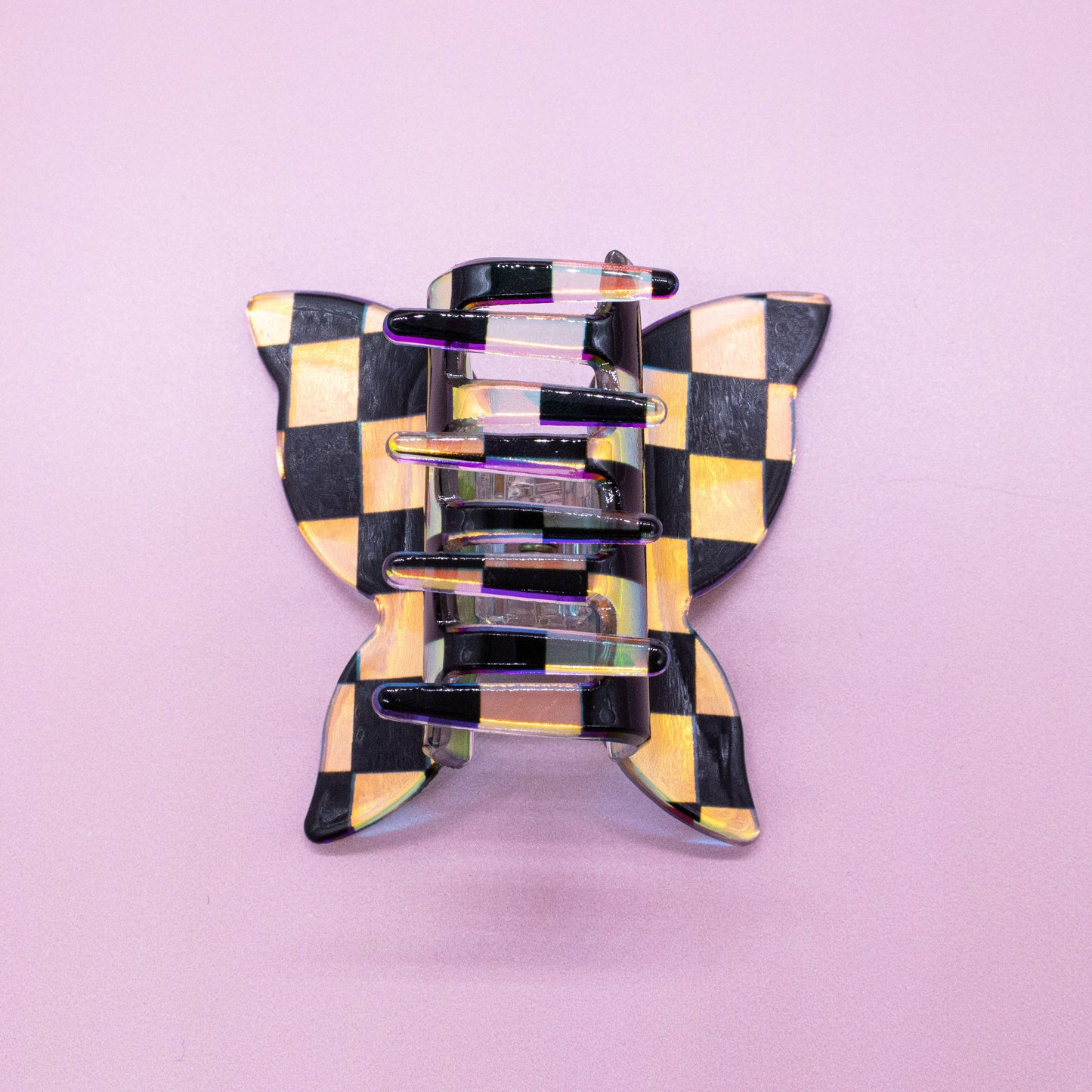 Frog Sac - Medium Iridescent Checkered Butterfly Hair Claw Clip