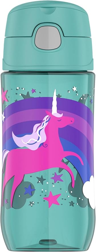 Thermos Funtainer 16 Ounce Plastic Hydration Bottle with Spout Lid, Color Change Unicorns