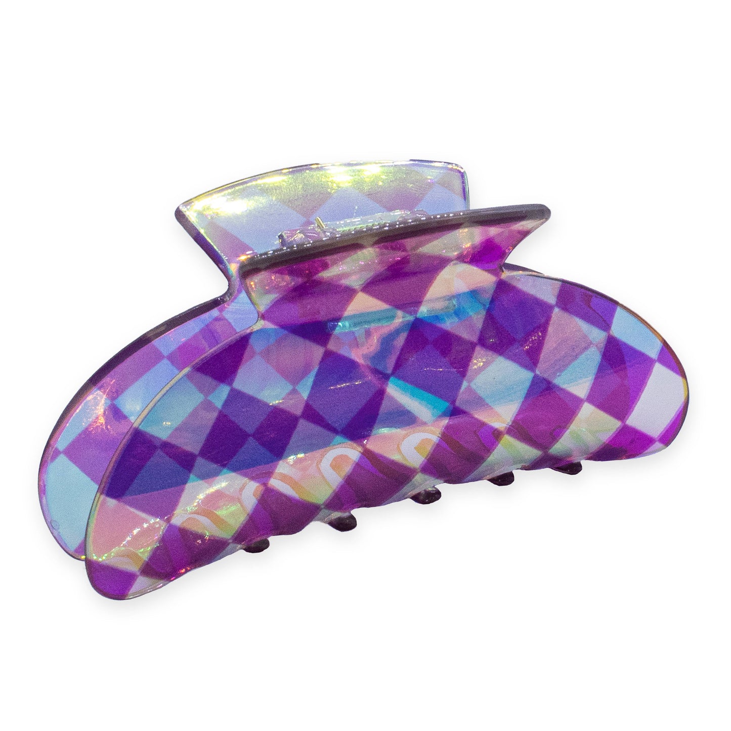 Frog Sac - Medium Round Iridescent Checkered Hair Claw Clip