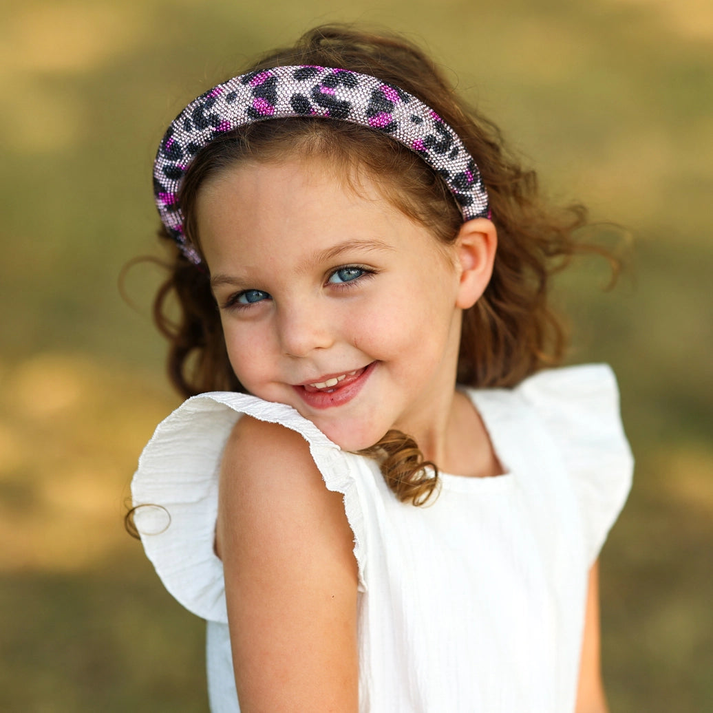 Frog Sac - Rhinestone Headband - Kids Leopard Animal Print Hair Band