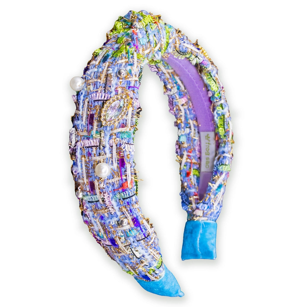 Frog Sac -  Kids Knot Headband - Embellished Rhinestone Pearl Tweed