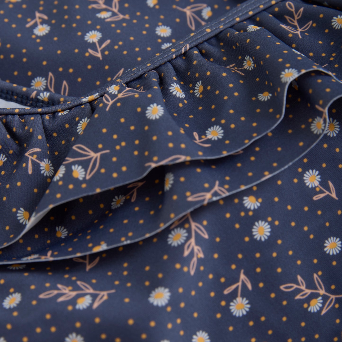 Color Kids 1 pc Swimsuit Asymmetrical Blue Micro Flowers with Ruffles - 6Y