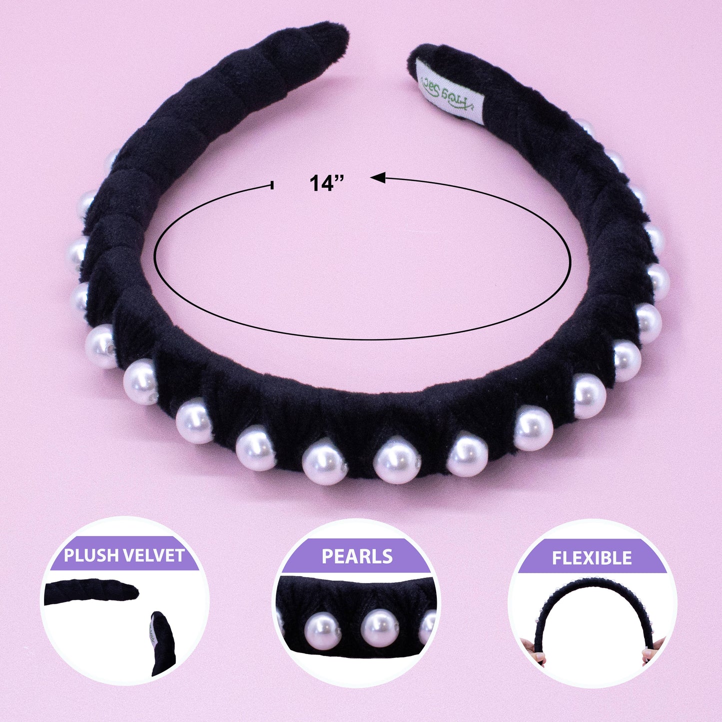 Frog Sac - Black Velvet Wrapped Pearl Headband